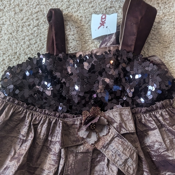 New with Tags Davis Charles Brown Sequin Puffy Formal Tiered Dress with Bow Sz2T - Picture 4 of 8